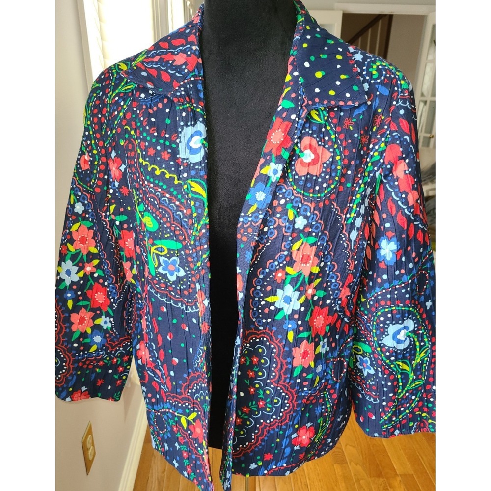 Floral Jacket Alfred Dunner Petite Size 14P Mid-Length 3/4 Sleeve Multicolor